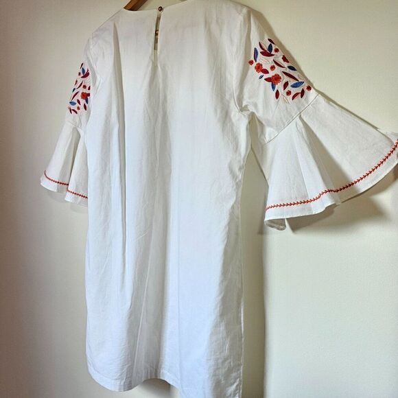 EUC MUDPIE WHITE EMBROIDERED BELL SLEEVES VINTAGE STYLE DRESS SIZE M - Picture 2 of 16